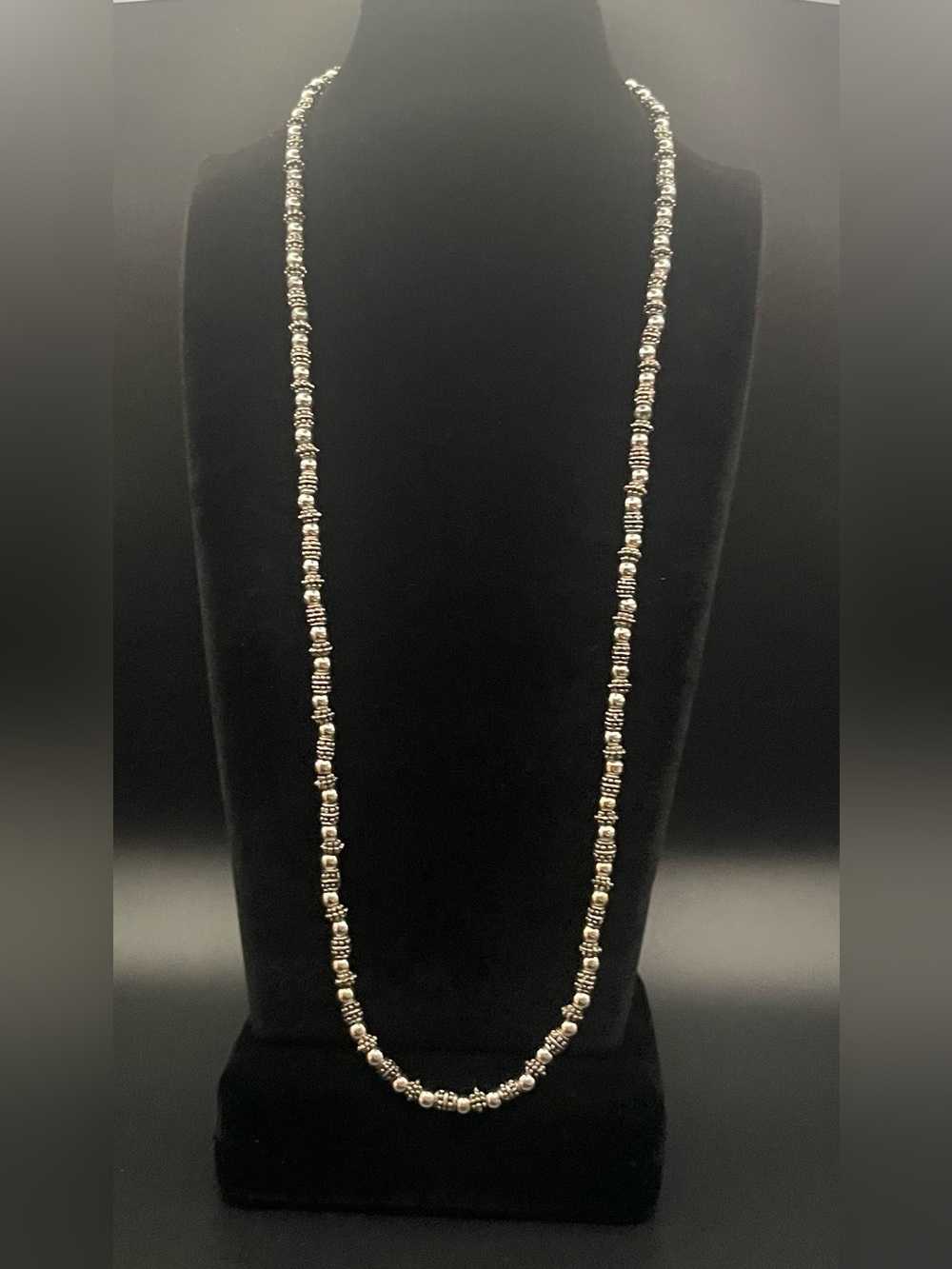 Vintage Napier 24 inch Silvertone beaded chain necklace signed